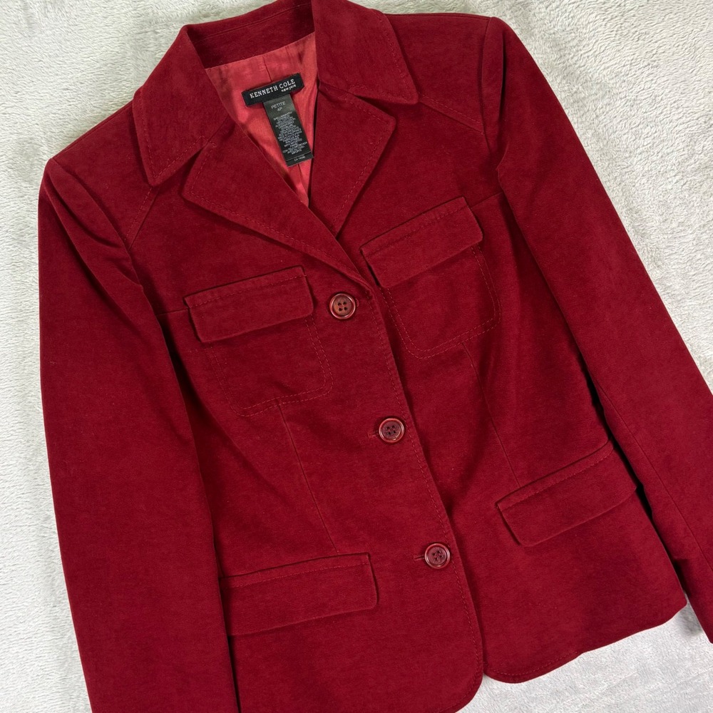 Kenneth Cole New York Women's Petite Blazer Size 4P Burgundy Corduroy